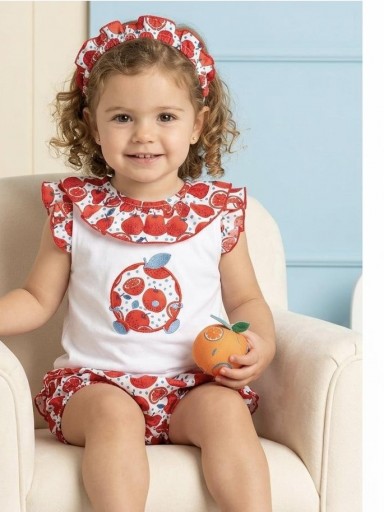 Daniesty Conjunto Braguita Estampado Naranjas Camiseta Blanca Volante Familia Citric 010 [0]