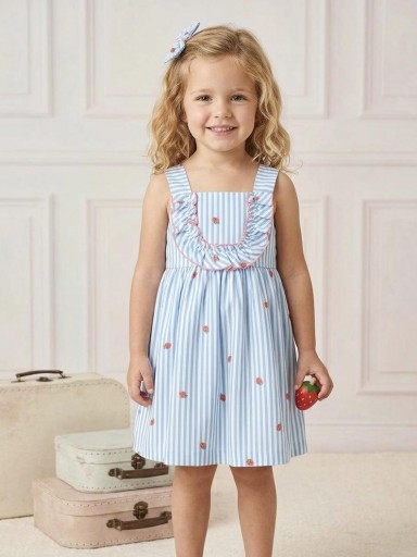 Daniesty  Vestido Infantil Estampado Rayas y Fresas Tirantes Familia Fresia 002 [0]