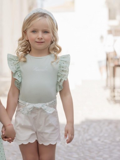 Miranda conjunto infantil camiseta verde  y short Blanco "Eridano" 0625/23