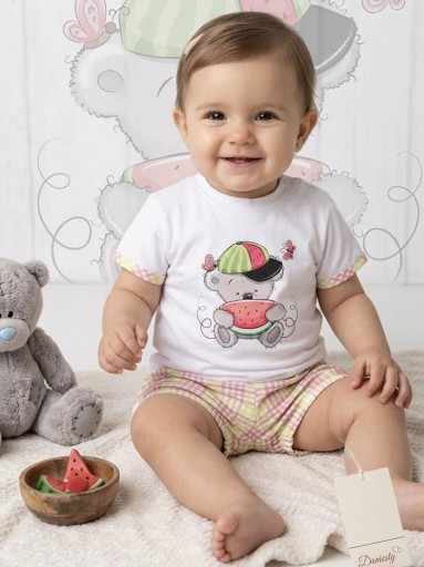 Daniesty Conjunto Niño Pantalon Cuadros camiseta Osito Sandia Familia Martha 007 [0]