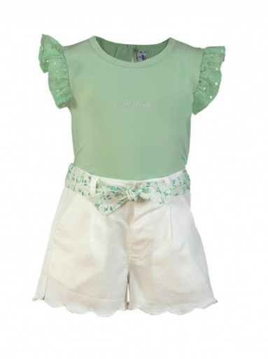 Miranda Conjunto Bebe Camiseta verde short  blanco "Eridano" 0525/23