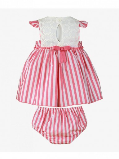 Miranda vestido bebe con braguita ceremonia rayas rosa delantero blanco adamascado "Cirnius" 0144/VB [1]
