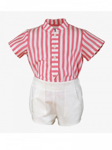 Miranda Conjunto bebe camisa rayas rosa pantalón blanco "Cirnius" 0144/23