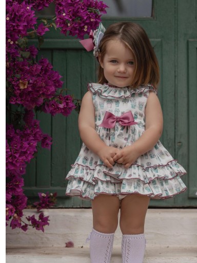 Miranda vestido Braguita bebe ceremonia verde estampado macetas "Ofiuco " 0138/VB