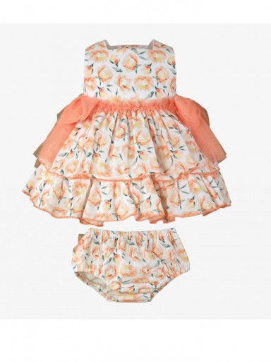 Miranda vestido Braguita Bebe estampado melocotón lazadas tul "Columba" 0129/VB