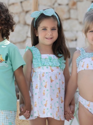 Miranda Vestido Infantil Estampado Patitos Volante Vichy Verde 0404/V [1]