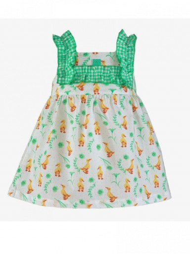 Miranda Vestido Infantil Estampado Patitos Volante Vichy Verde 0404/V [2]