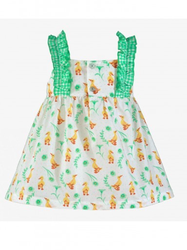 Miranda Vestido Infantil Estampado Patitos Volante Vichy Verde 0404/V [3]