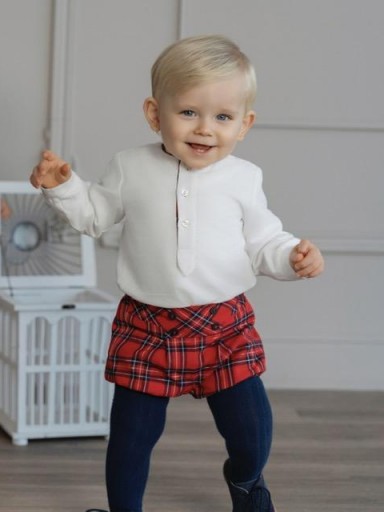 Miranda Conjunto Bebe Niño Camisa Blanca M/C Pantalón Cuadro Escocés "Ginger" 0132/23 [0]