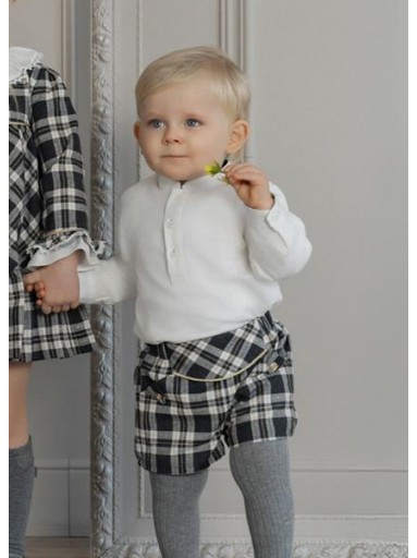 Miranda Conjunto Bebe Niño Camisa Blanca M/C Pantalón Cuadros "Addison" 0144/23 [0]