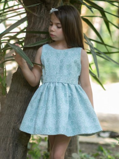 Nekenia vestido infantil Jacquard Adamascado estampado flores verde escote corazón 2521811 [1]