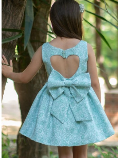 Nekenia vestido infantil Jacquard Adamascado estampado flores verde escote corazón 2521811