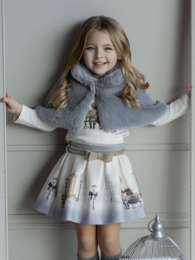 Miranda Conjunto Infantil Camiseta, Falda Degradado Gris Estampado Londres  "Haven" 0236/2F