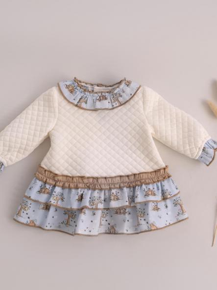 Miranda Vestido Bebe  Cloqué Beig Falda Volantes Estampada "Britanie" 0041/V  [2]