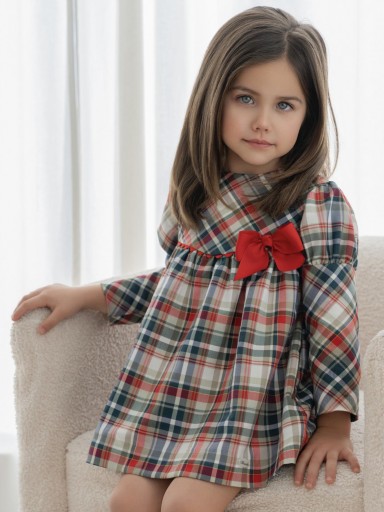 Miranda Vestido Infantil Cuadros Corte Alto Lazada "Zoey" 0612/V