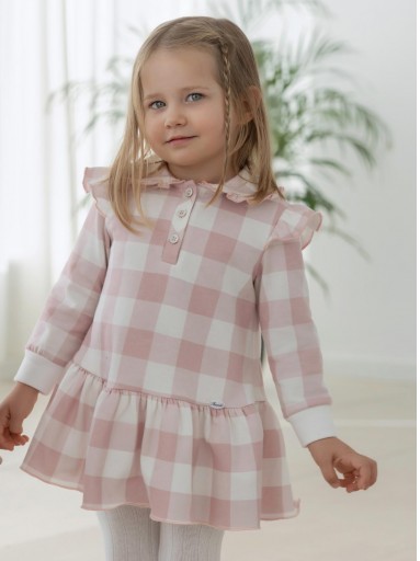 Miranda Vestido Infantil Cuadro Grande Rosa Serigrafia Gatito Detective "Maeve" 0617/V