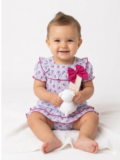 Daniesty Conjunto Bebé Braguita Sobrefalda y Blusa Azul Rayas Estampado Flores Familia Tokio 014 [0]