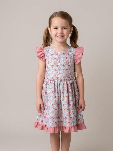 Daniesty Vestido Infantil Vuelo Estampado  Flores Volantes  Familia Lola 002 [0]