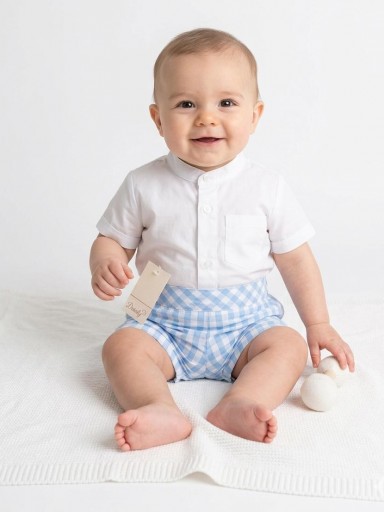 Daniesty Conjunto Bebe Niño Pantalon Cuadro Vichy Azul Camisa Blanca Familia Venecia  007 [0]