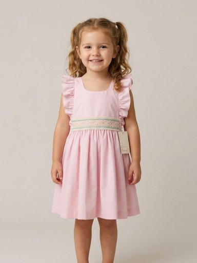 Daniesty Vestido Infantil Vuelo Rosa Tira Guipour Delantero Familia Lucia 002 [0]
