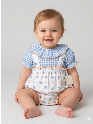 Daniesty Conjunto Pelele Estampado Tortugas Blusa  Cuadro Vichy Azul Familia Australia 019 [0]