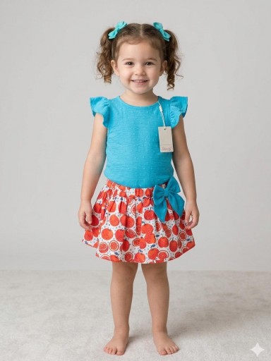 Daniesty Conjunto Falda Braga Estampado Naranjas Blusa Plumeti Azul Frances Familia Citric 000 [0]