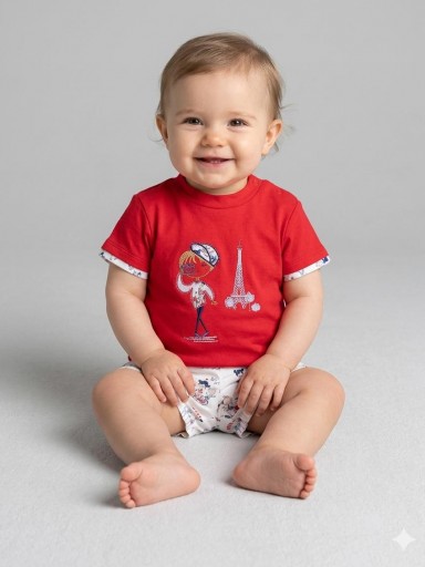 Daniesty Conjunto Niño Pantalon EstampadoCamiseta Roja Bordada Familia Paris 007 [0]
