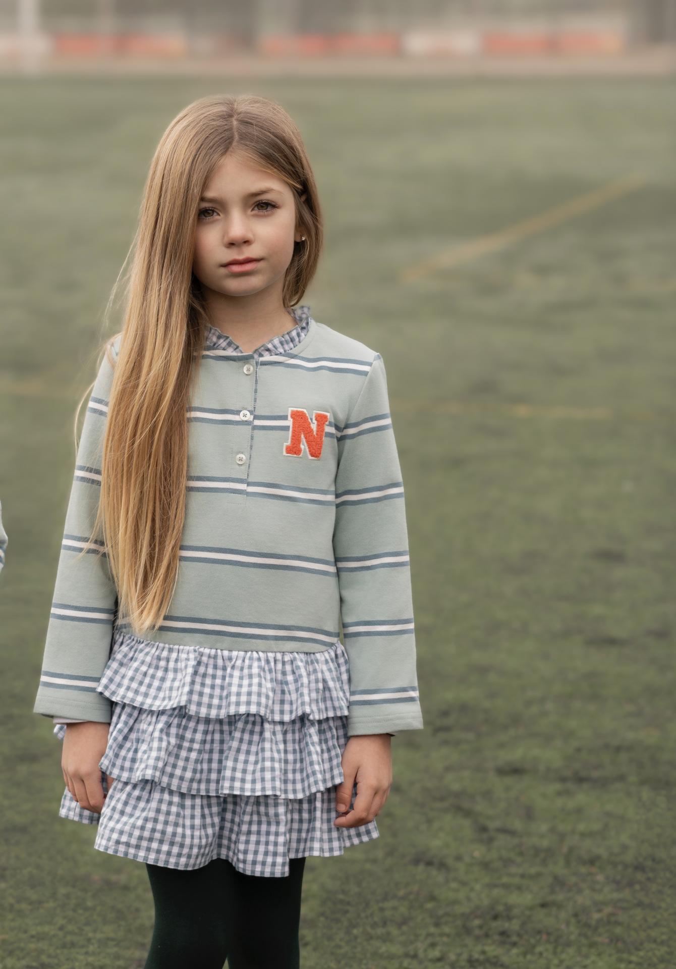 Miranda Vestido Infantil Cuerpo Polo Falda Volantes Verde 1410/V