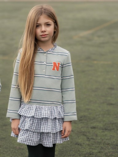 Miranda Vestido Infantil Cuerpo Polo Falda Volantes Verde 1410/V