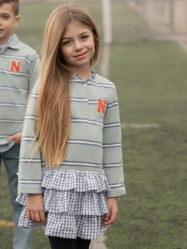 Miranda Vestido Infantil Cuerpo Polo Falda Volantes Verde 1410/V [1]