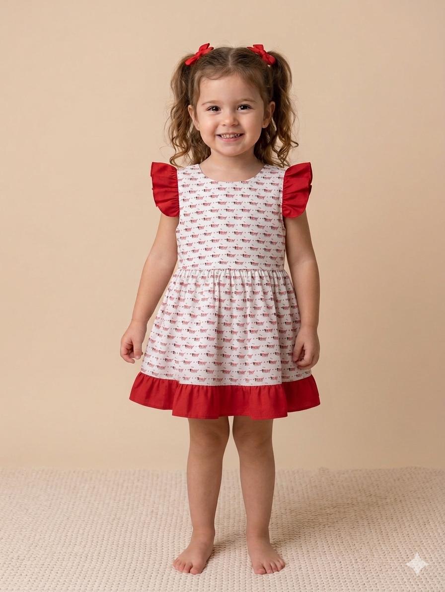 Daniesty Vestido Infantil Vuelo Estampado Perros Salchicha Volante Rojo Familia Coco 002