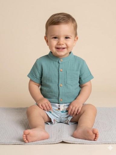 Daniesty Conjunto Niño Camisa  Verde Pantalon Estampado Barcos Familia Cancun 007 [0]