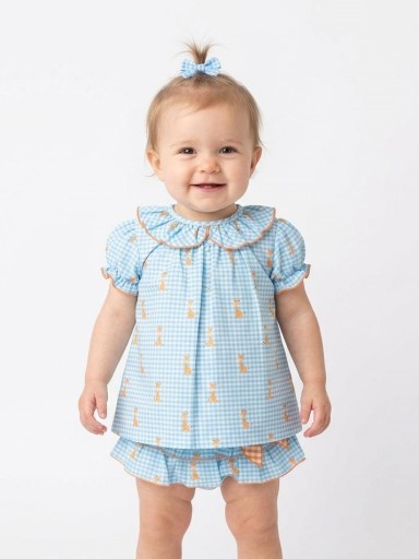 Daniesty Conjunto Bebé Braguita Lazada Naranja y Vestido Cuadro Vichy Azul Estampado Girafa Familia Africa 010 [0]