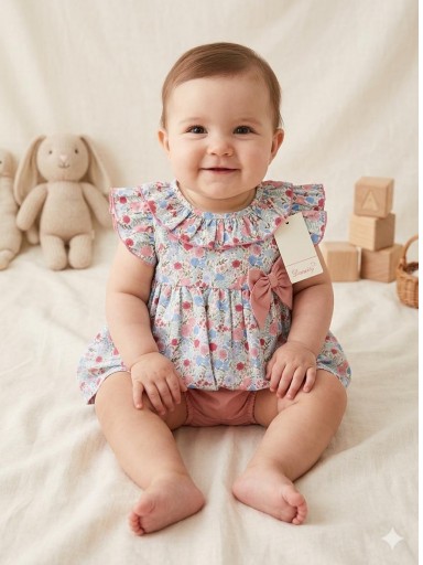 Daniesty Jesusito Bebe Braguita Rosa Vestido Estampado Flores Lazada Rosa Familia Lola 001 [0]