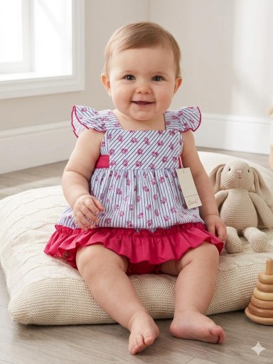 Daniesty Jesusito Bebé Braguita Roja y Vestido Azul Rayas Estampado Flores Familia Tokio 001 [0]