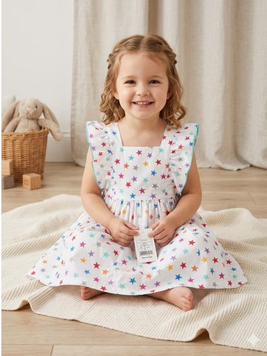 Daniesty Vestido Infantil Blanco Estampado Estrellas de Colores  Familia Berlin 002 [0]