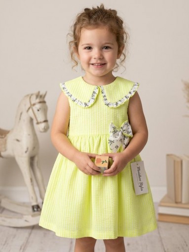 Daniesty vestido Infantil Estampado Cuadros Vichy Neon Detalles Flores 002
