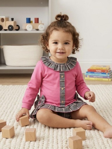 Daniesty Conjunto Sudadera Punto Rosa Braguita Cuadros Gris  Familia Rosalia 015 [0]