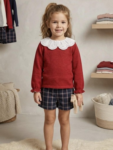 Daniesty Conjunto Infantil Jersey Rojo Cuello Blanco Short Marino Cuadros Familia Elena 006 [0]