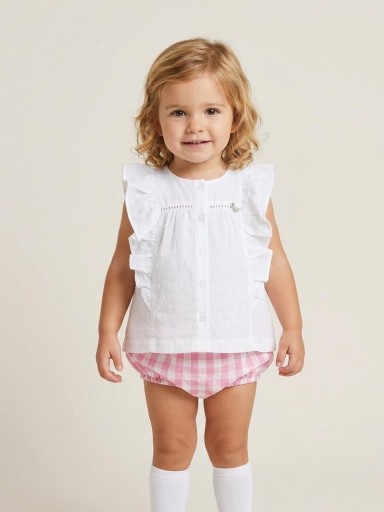 Nekenia Conjunto Bebé Blusa Sin Manga Blanca Braguita Cuadros 24VC06 Rosa [0]