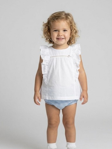 Nekenia Conjunto Bebé Blusa Sin Manga Blanca Braguita Cuadros 24VC06 Azul [0]