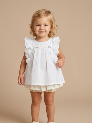 Nekenia Conjunto Bebé Blusa Sin Manga Blanca Braguita Sobrefalda Rayas 24VC06 Camel [0]