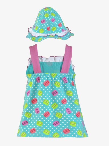 Miranda vestido bebe azul tirantes rosa estampado macarons gorrito "Osa Menor" 0406/VG [2]