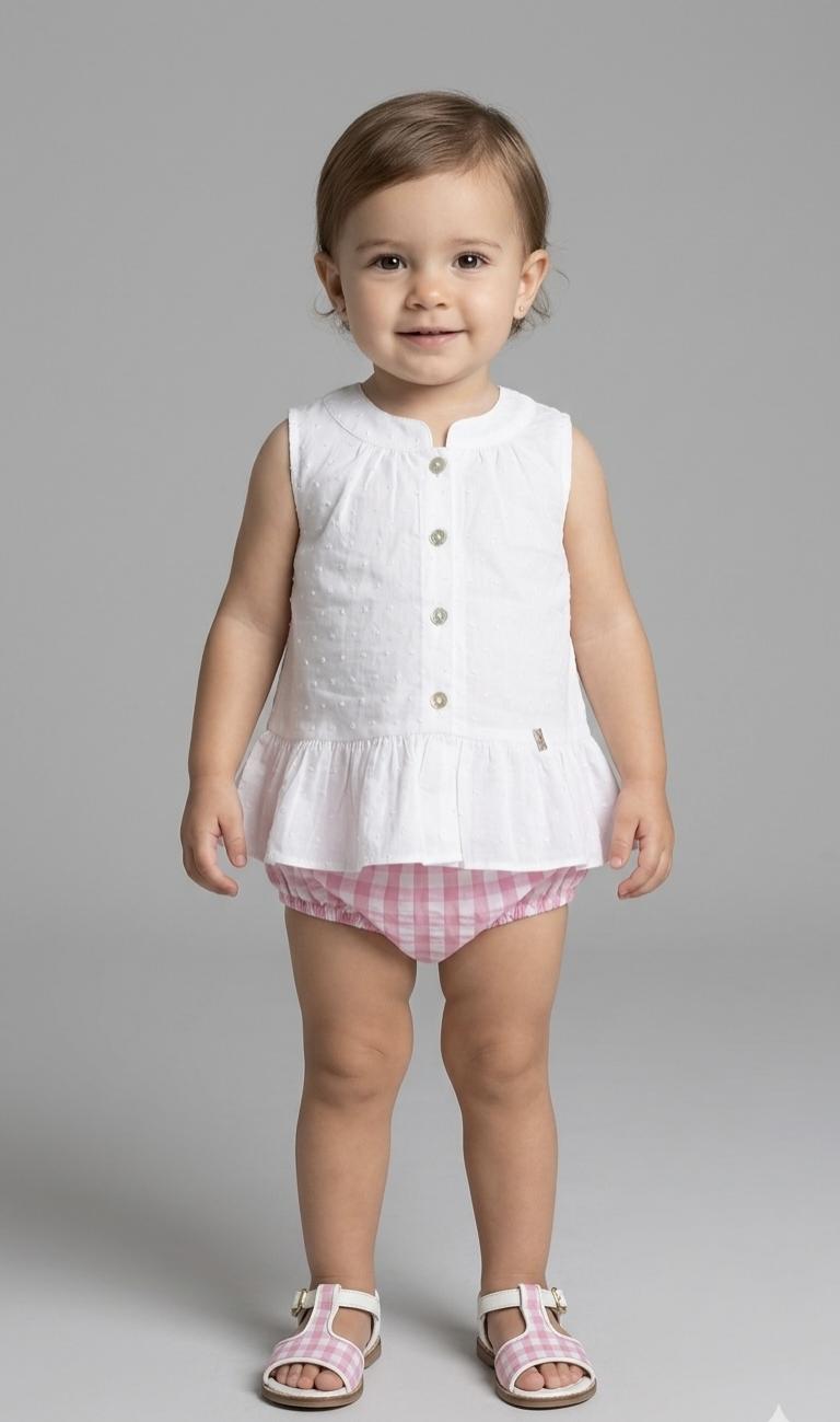 Nekenia Conjunto Bebé Blusa Sin Manga Plumeti Braguita Cuadros 24VC05 Rosa