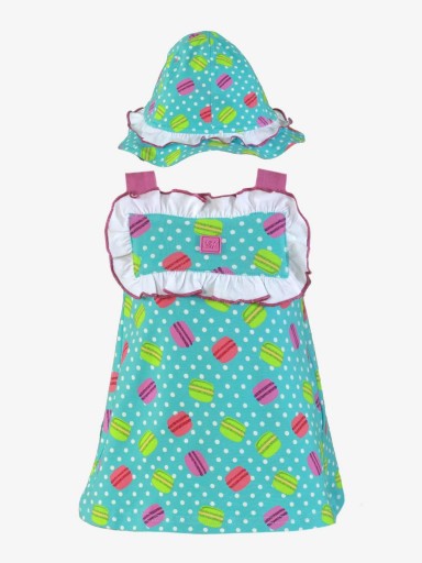Miranda vestido bebe azul tirantes rosa estampado macarons gorrito "Osa Menor" 0406/VG [1]