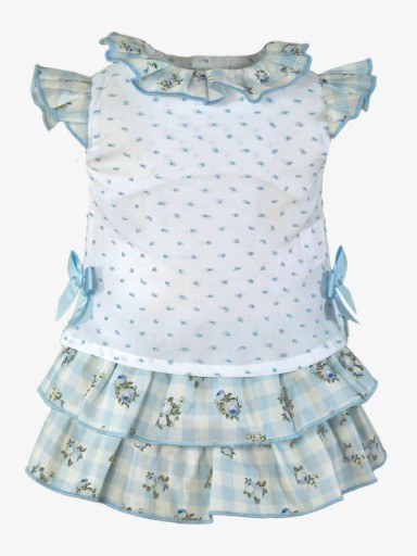 Miranda conjunto bebe  Blusa plumeti azul braguita cuadros y flores 0025/23 [0]