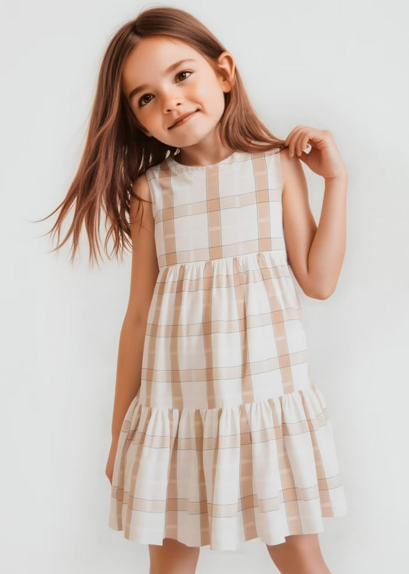 Mayoral Vestido Cuadros Lino 25-03922-027 Canela