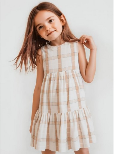 Mayoral Vestido Cuadros Lino 25-03922-027 Canela