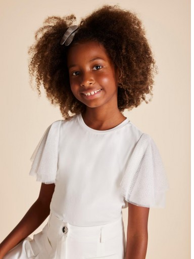 Mayoral Camiseta  m/c mangas Tul 25-06022-086 Crudo