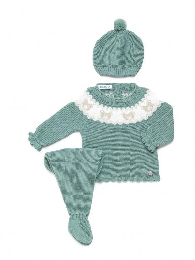 Juliana Vistiendo Bebés Conjunto Punto Polaina 3P Jersey Cenefa Ositos  y Gorro  24555